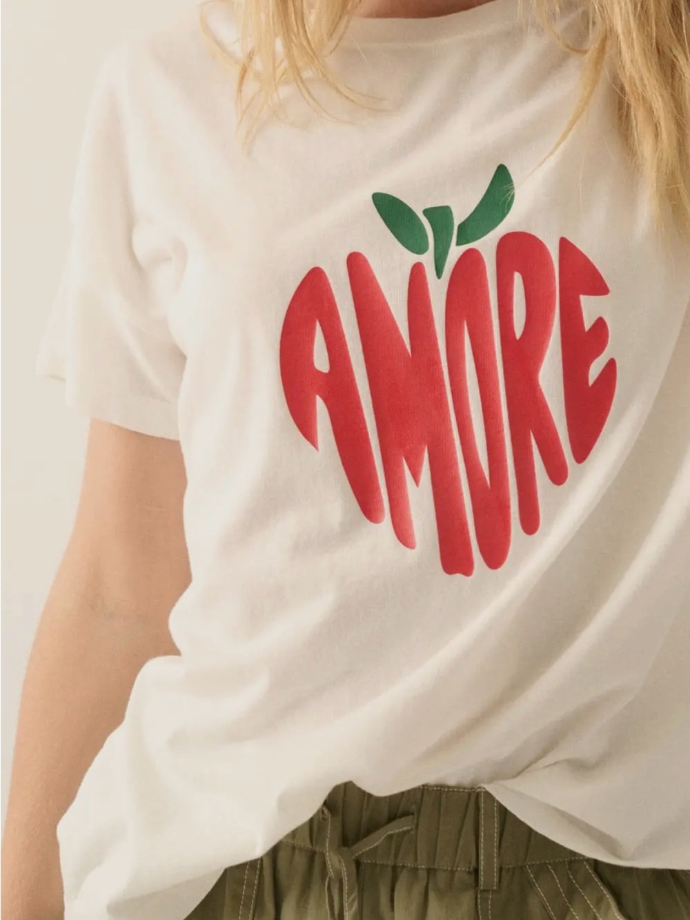 Amore Graphic Apple Tee White Short Sleeve T-Shirt Size Large - Picture 12 of 15